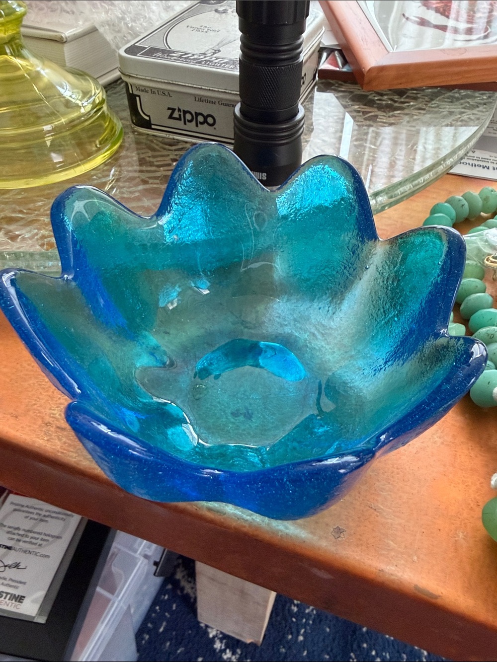 Handcrafted Blue Glass Lotus Bowl – Decorative Art Glass